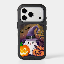 Söt Halloween-ande med häxhatt och pumpor