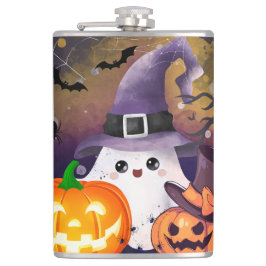 Söt Halloween-ande med häxhatt och pumpor Fickplunta