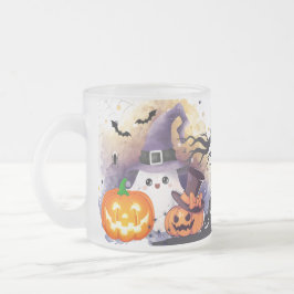 Söt Halloween-ande med häxhatt och pumpor Frostad Glasmugg