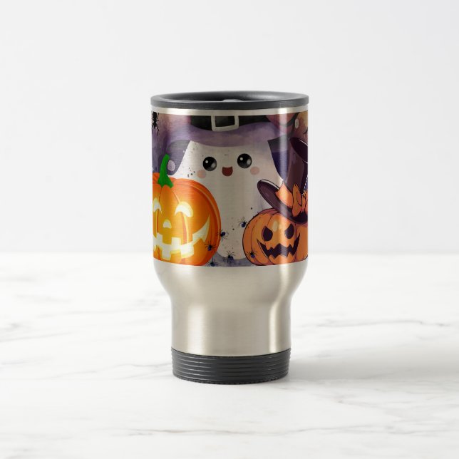 Söt Halloween-ande med häxhatt och pumpor Resemugg (Center)