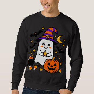 Söt Halloween-ande med häxhatt, pumpa Lång Ärmad Tröja