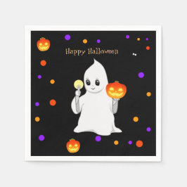 Söt Halloween-baby-ghost och pumpor på svart Pappersservett