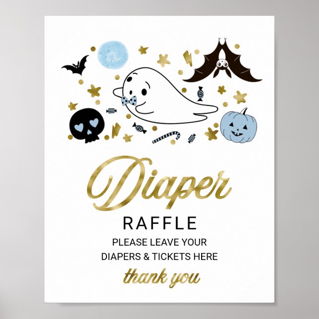 Söt Halloween Baby Shower Blöja-Raffel Skylt (Framsidan)