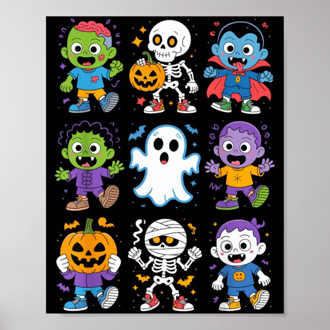 Söt Halloween barn tecknad spök zombie vampyr Poster (Framsidan)