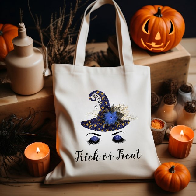 Söt Halloween-blå häxhatt Bus eller godis Tygkasse (Skapare uppladdad)