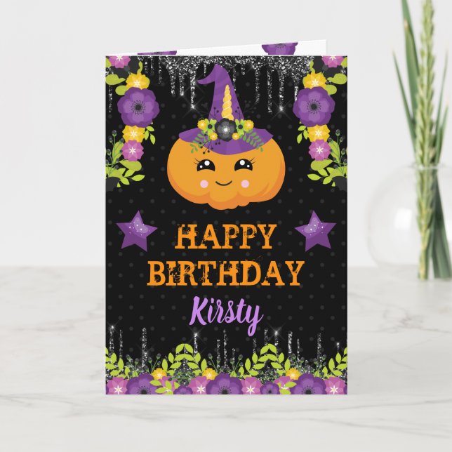 Söt Halloween Blommig Pumpa Glad Födelsedag Kort (Framsida)