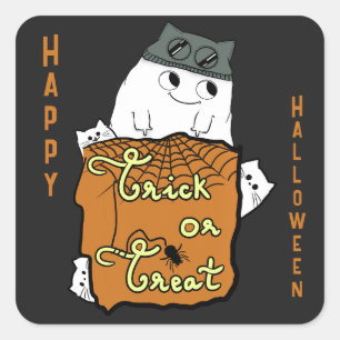 Söt Halloween Boo - Bus eller godis Halloween Fyrkantigt Klistermärke