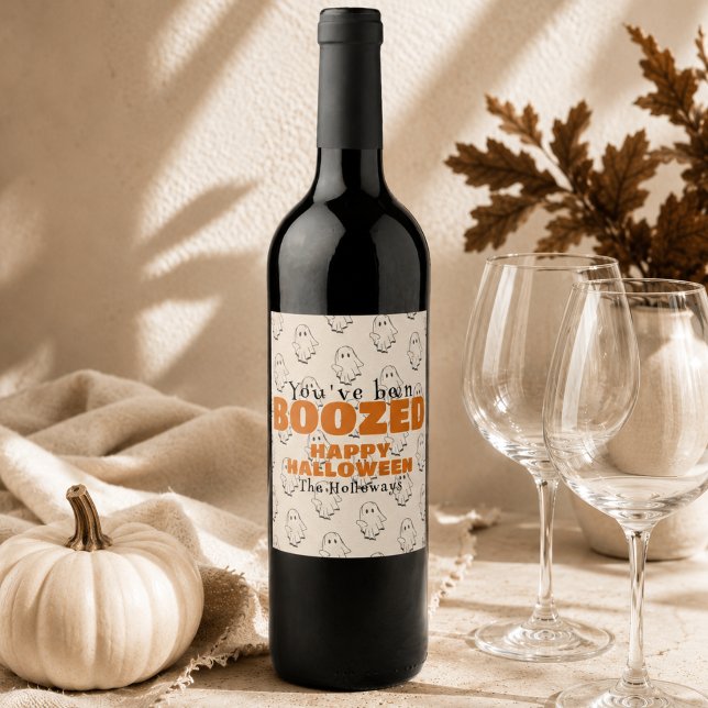 Söt Halloween Boo presenttagg Vinflaska Etikett (Cute Halloween Boo Gift Tag Wine Label)