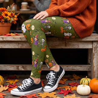 Söt Halloween Bus eller Bussa Spöke Häxa Leggings