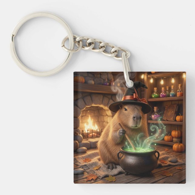 Söt Halloween Capybara Rökig Potion Nyckelring (Framsidan)