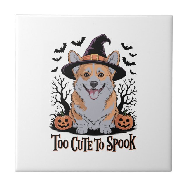 Söt Halloween Corgi i häxhatt Kakelplatta (Framsidan)