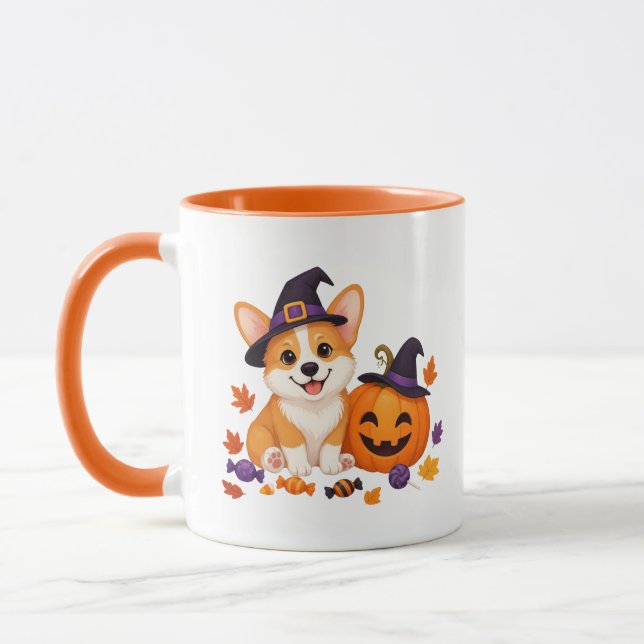 Söt Halloween-Corgi med pumpa Mugg (Vänster)