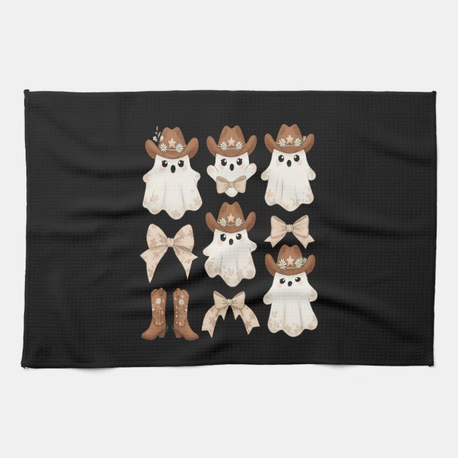 Söt Halloween Cowboy Spöke Kökshandduk (Horisontell)