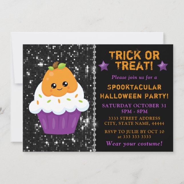 Söt Halloween Cupcake Pumpafest Inbjudningar (Framsida)