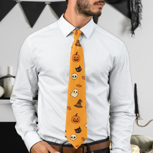 Söt Halloween-design – Pumpa, spöken & katter Slips