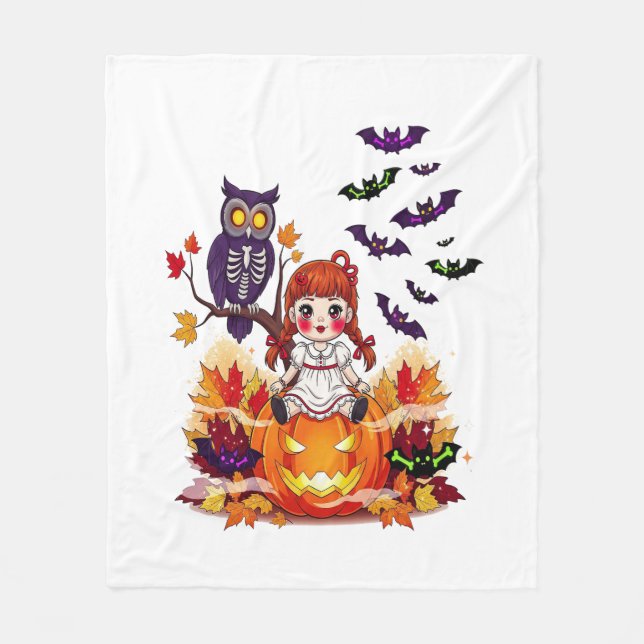 Söt Halloween-docka uggla Fleecefilt (Framsidan)