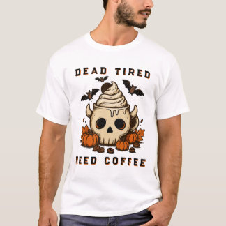 Söt Halloween-dödskalle Kaffe Pumpa Konst T Shirt