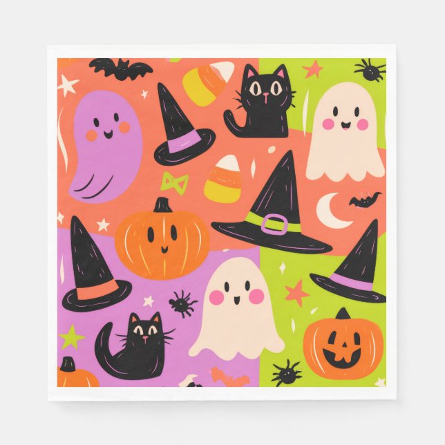 Söt Halloween-doodle - spökpumpa katt Pappersservett (Framsidan)