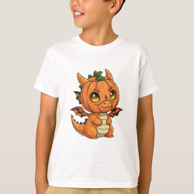 Söt Halloween-drake Barn Pumpa T-Shirt (Framsida)