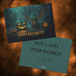 Söt Halloween-drake med skrämmande pumpor Julkort