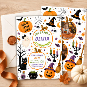 Söt Halloween-dubbel fotopumpa födelsedag Inbjudningar