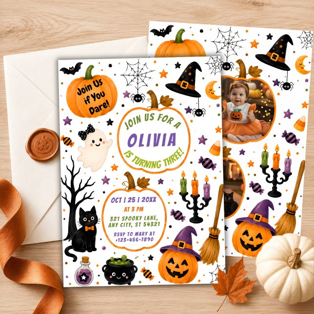 Söt Halloween-dubbel fotopumpa födelsedag Inbjudningar (Skapare uppladdad)