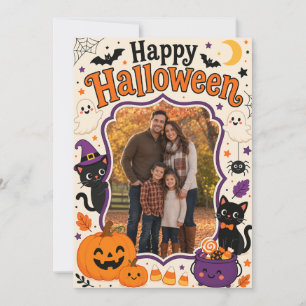 Söt Halloween familjefotokort   Glad Halloween Inbjudningar