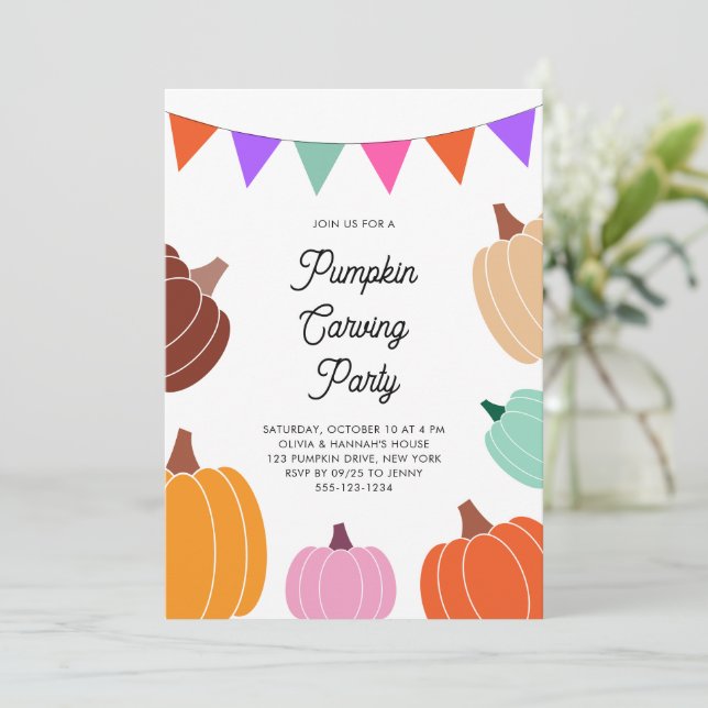 Söt Halloween Färgglad Barn Pumpa Skärande Fest Inbjudningar (Stående Fram)