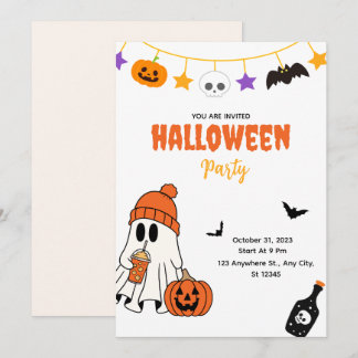 Söt Halloween-festinvitation med spöke Inbjudningar