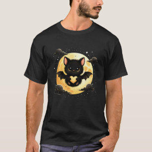 Söt Halloween-fladdermus med hjärta och fullmåne T Shirt