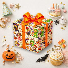 Söt Halloween-födelsedagsbarns lur eller behandla Presentpapper