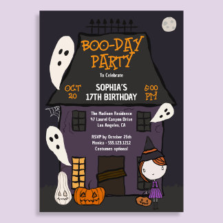 Söt Halloween-födelsedagsfest Spökhus Inbjudningar