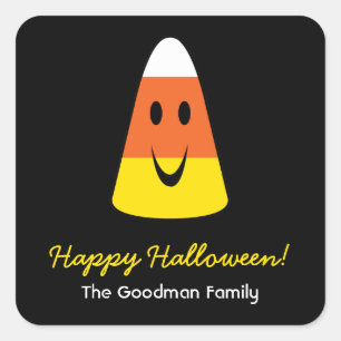 Söt Halloween-förmånstagg för leende candy corn ro Fyrkantigt Klistermärke