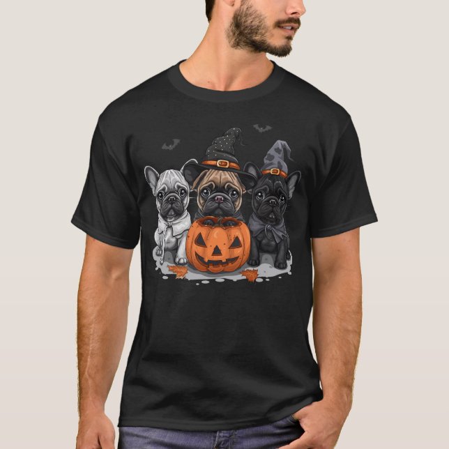 Söt Halloween fransk bulldog-häxa Hund Halloween-p T Shirt (Framsida)