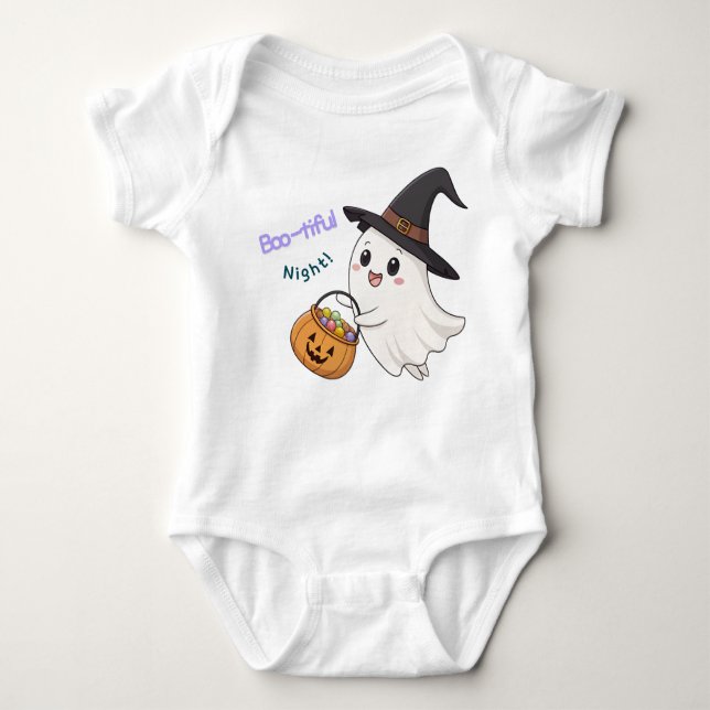 Söt halloween-ghost baby-bodysuit t shirt (Framsida)