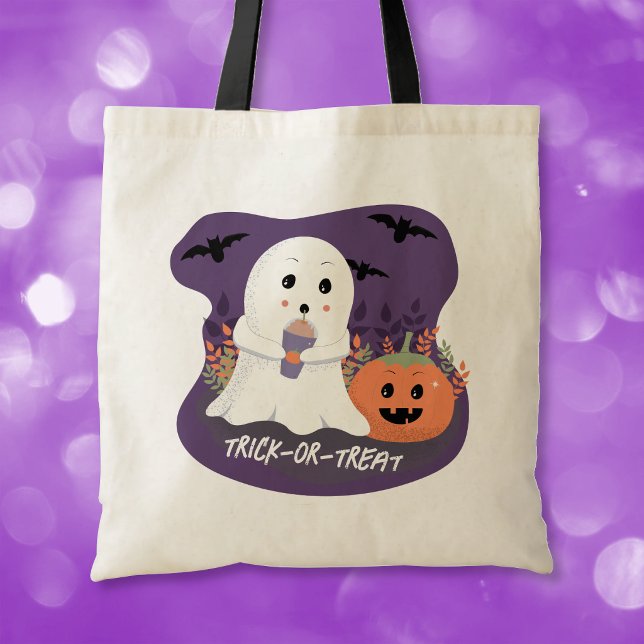 Söt halloween-ghost Halloweenträningstaska Tygkasse (Cute Halloween ghost trick-or-treat tote bag .)