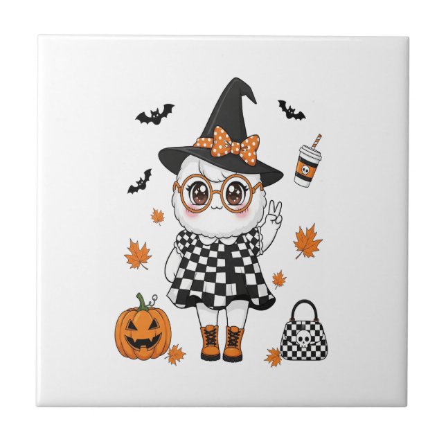 Söt Halloween-ghost Kakelplatta (Framsidan)