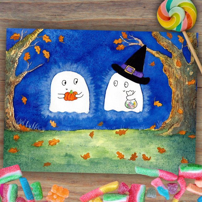 Söt Halloween-ghost-kort av Nicole Janes Vykort (Skapare uppladdad)