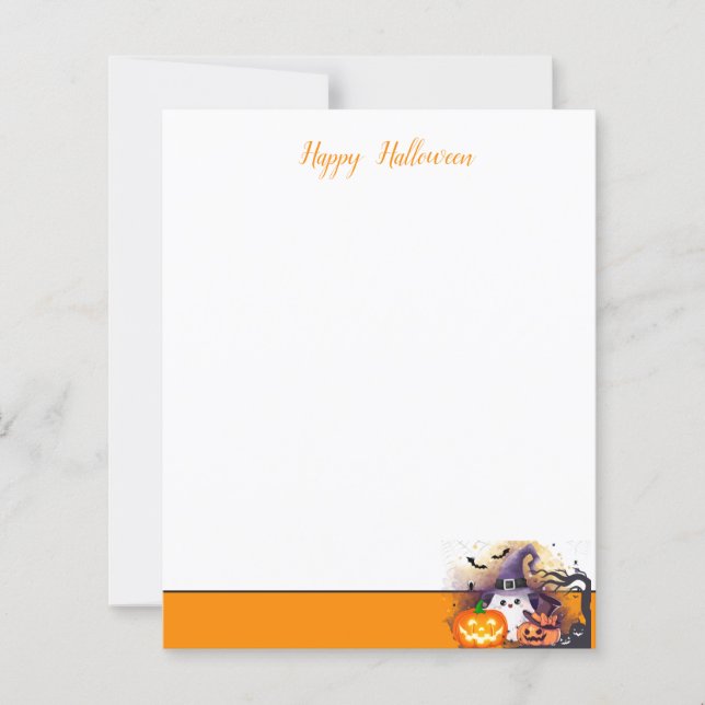 Söt Halloween-ghost med häxhatt och pumpor (Framsida)