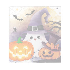 Söt Halloween-ghost med häxhatt och pumpor Anteckningsblock