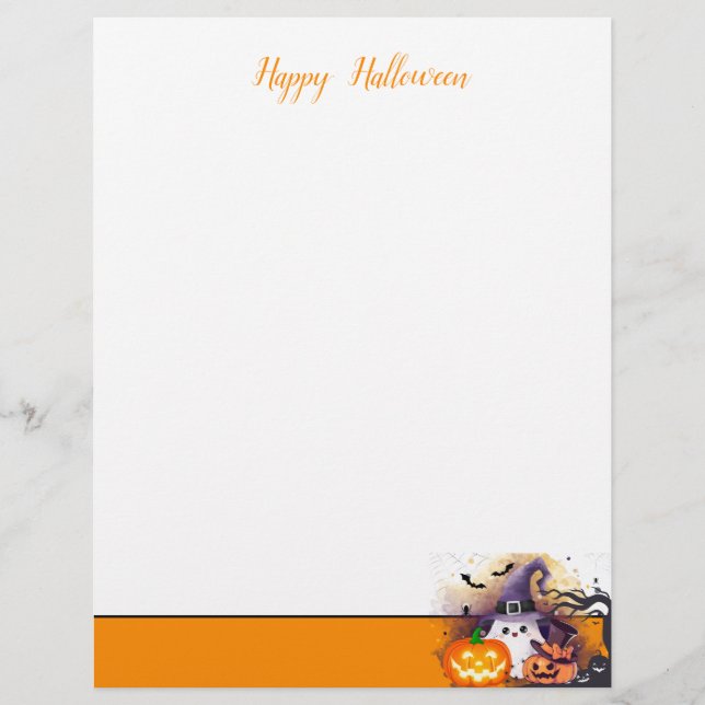 Söt Halloween-ghost med häxhatt och pumpor Brevhuvud (Framsida)