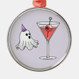 Söt Halloween-ghost och kuslig cocktail Julgransprydnad Metall