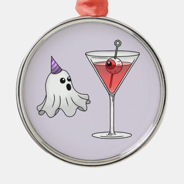 Söt Halloween-ghost och kuslig cocktail Julgransprydnad Metall (Framsidan)