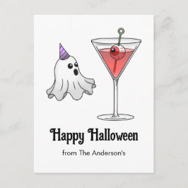 Söt Halloween-ghost och läskig cocktail Helg Vykort
