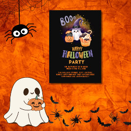 Söt Halloween Ghost och Pumpkin Black party Inbjudningar