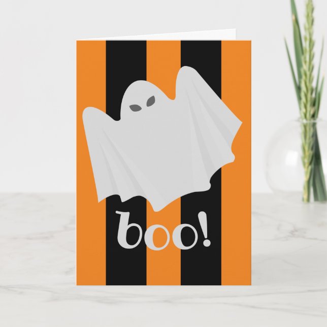 Söt Halloween-ghost Orange Svart "Skrämmande-spekt Kort (Framsida)