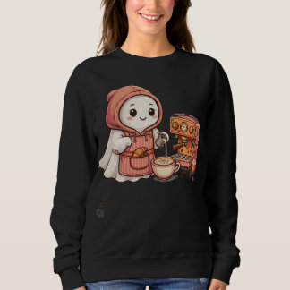 Söt Halloween-ghost som dricker kafferamen nudlar T Shirt
