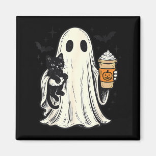 Söt Halloween-ghost som håller svart katt Höstkaff Magnet