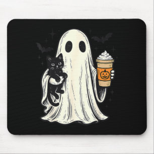 Söt Halloween-ghost som håller svart katt Höstkaff Musmatta