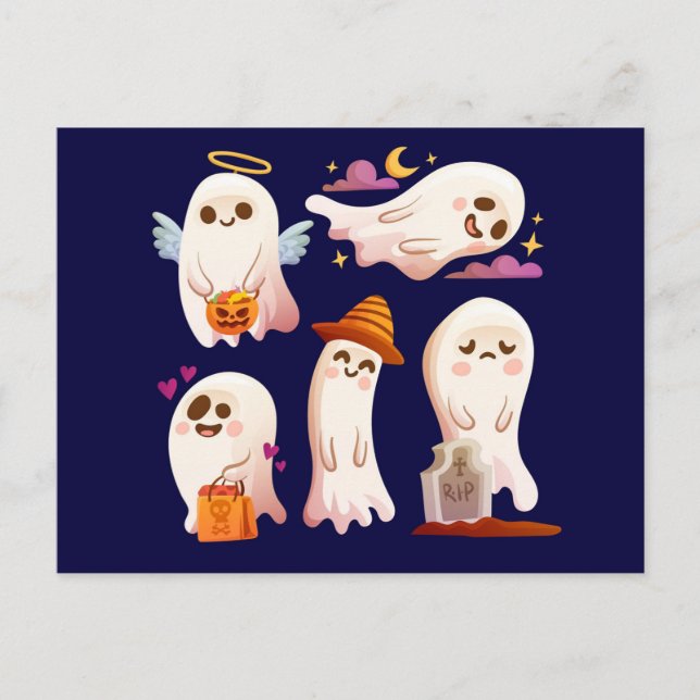 Söt Halloween-ghost Vykort (Framsida)